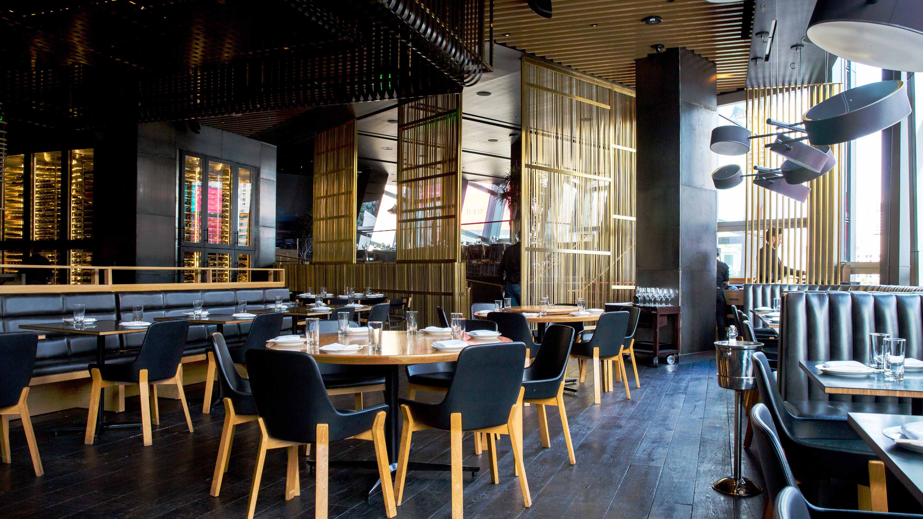 black and natural wood themed high luxury restaurant