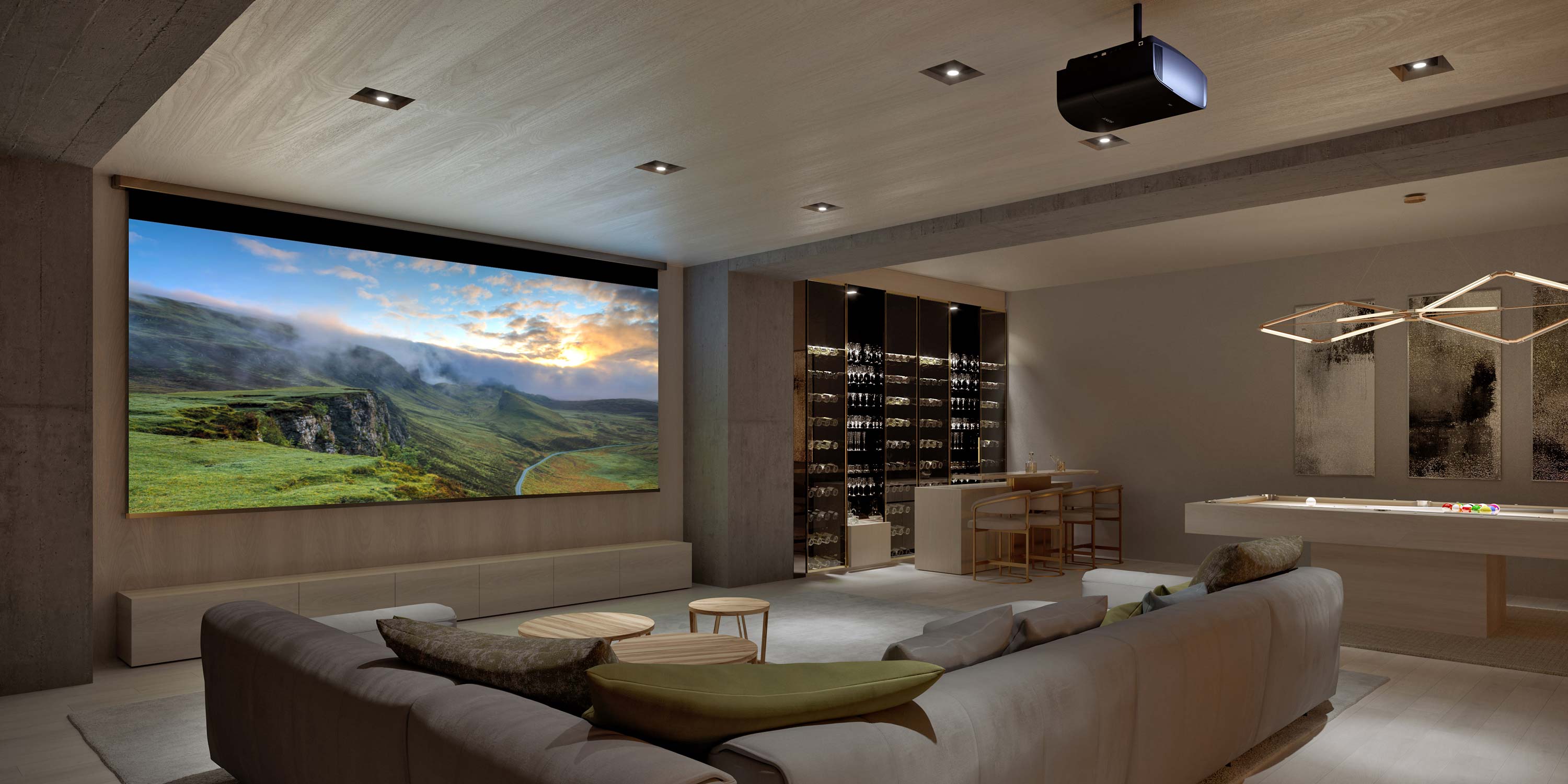media room with sony technology and a pool table