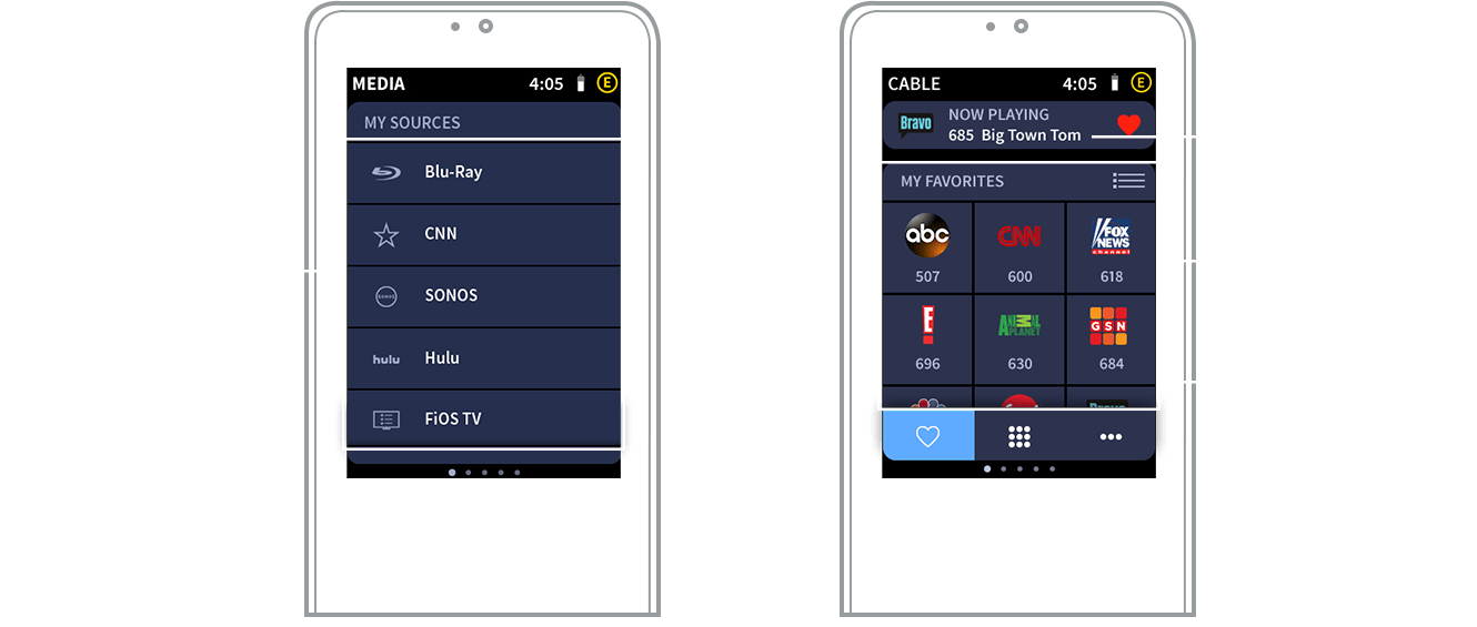 Crestron graphic showing two remote interfaces