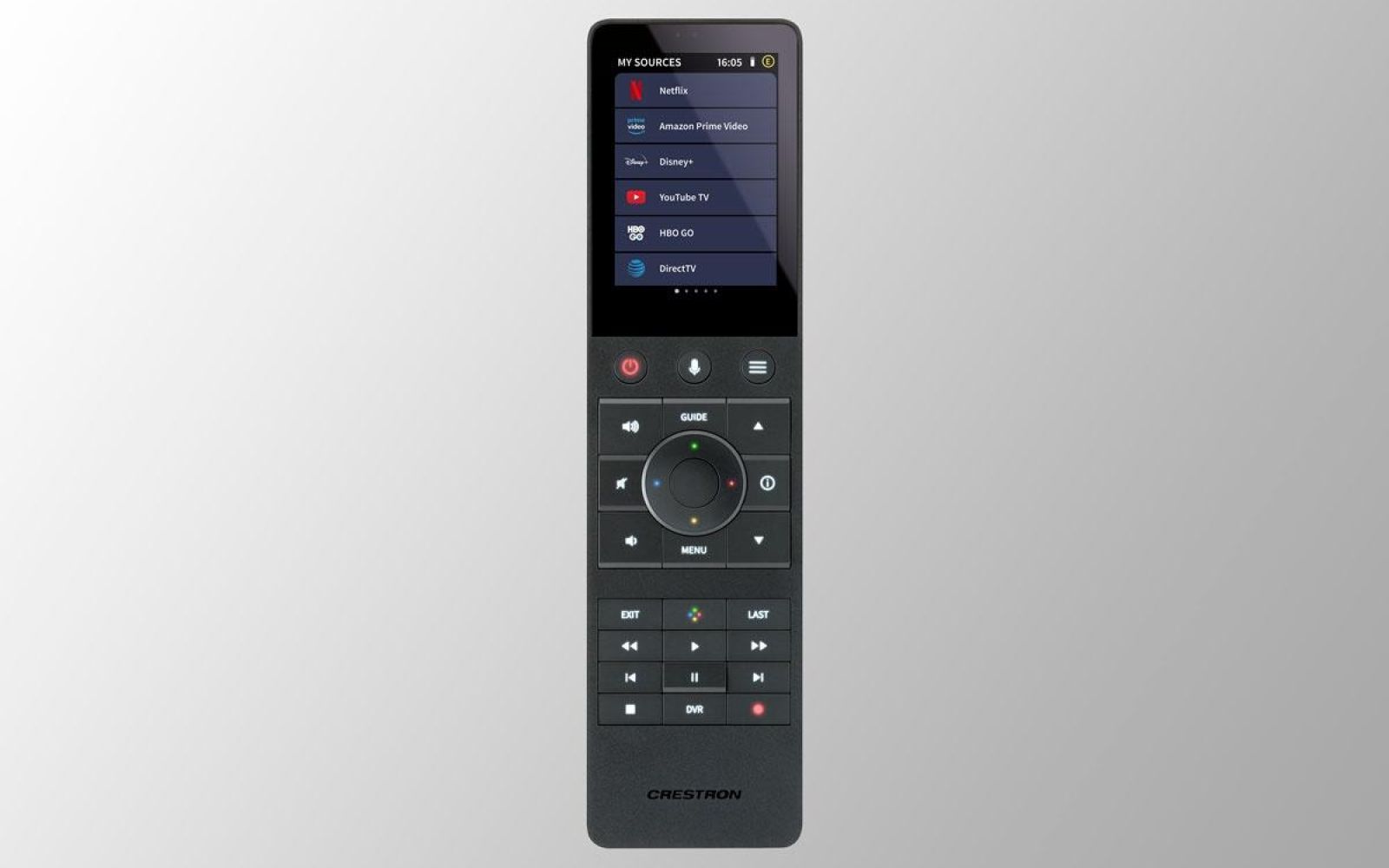 Hand adjusting smart home settings on black touchscreen remote