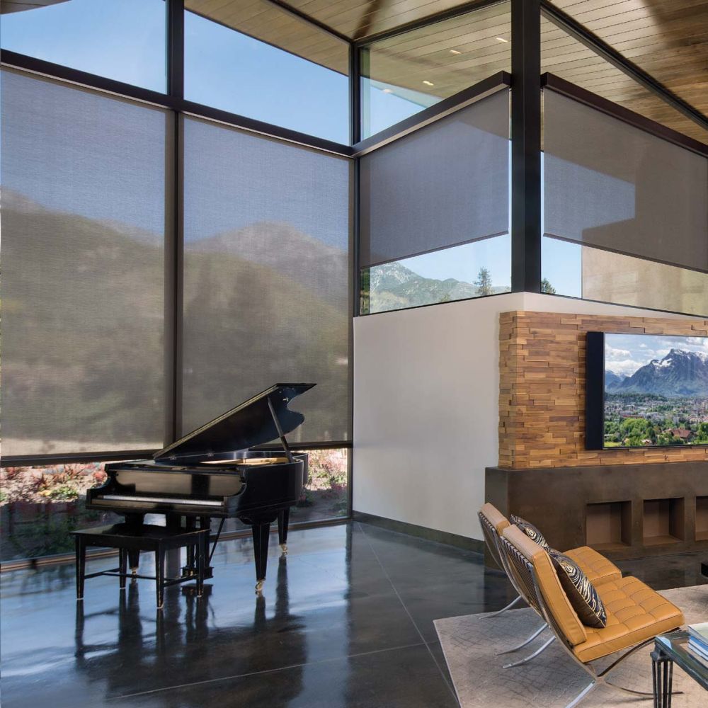 crestron horizontal shades with morning light